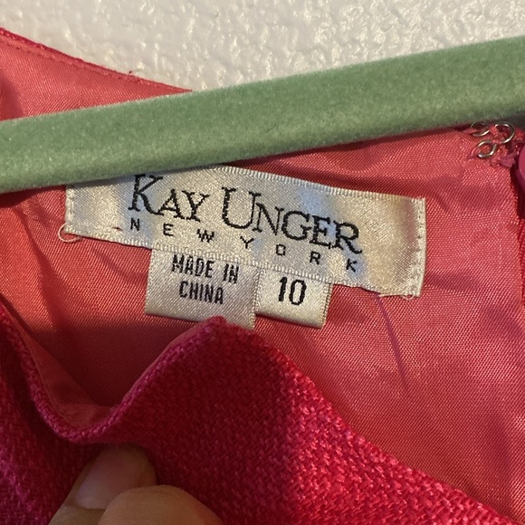 Vintage 90s Kay Unger Dress Womens 10 Pink Silk Peplum Sleeveless Pencil Split V - Picture 5 of 7